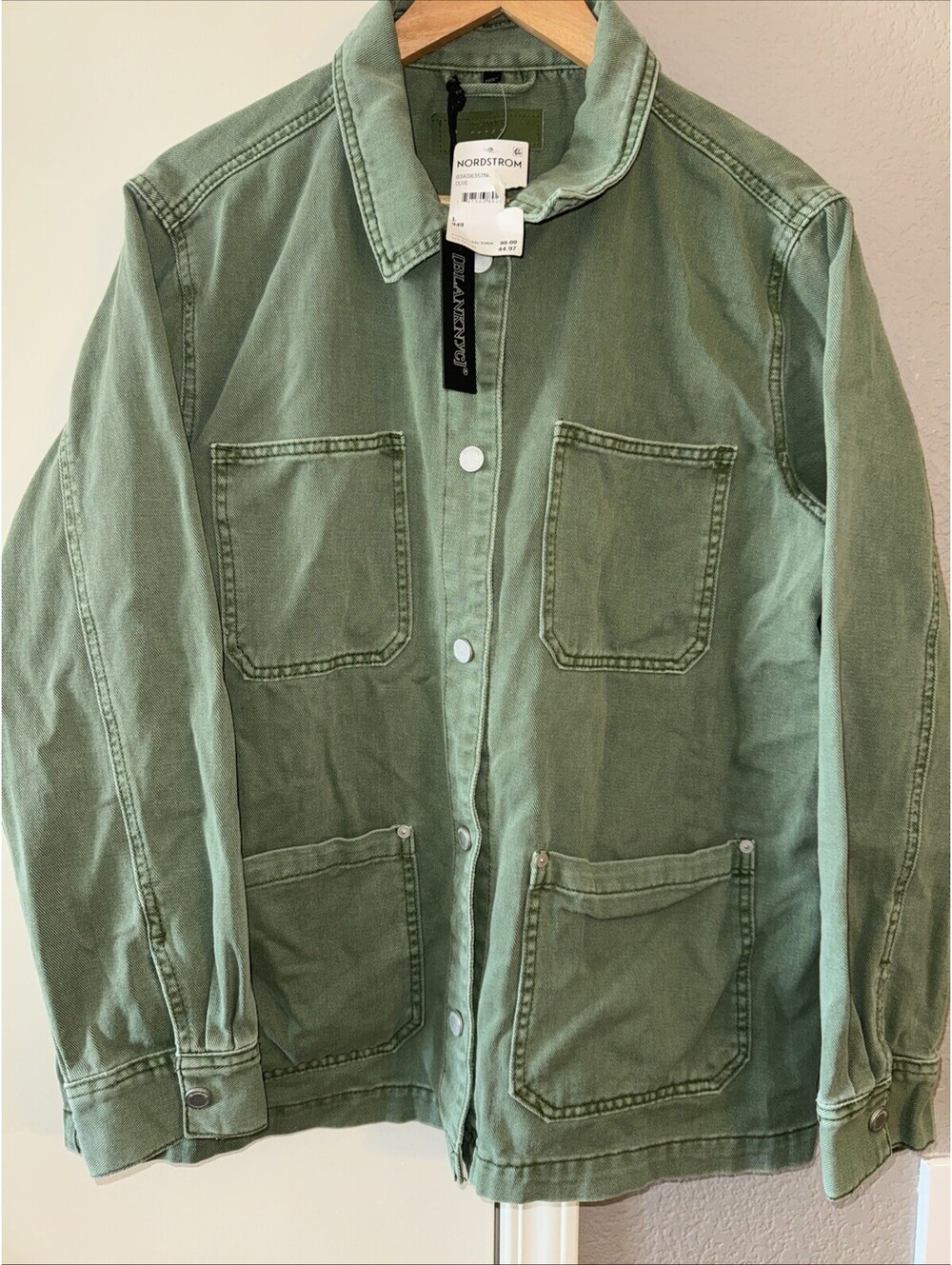 Blank NYC Garment Dye Acid Wash Twill Women's Green Shirt Utility Coat Jacket L